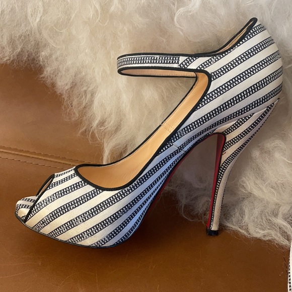 Christian Louboutin Black and White Pinstripe Mary Janes, Size 37 (runs small) - Picture 4 of 15